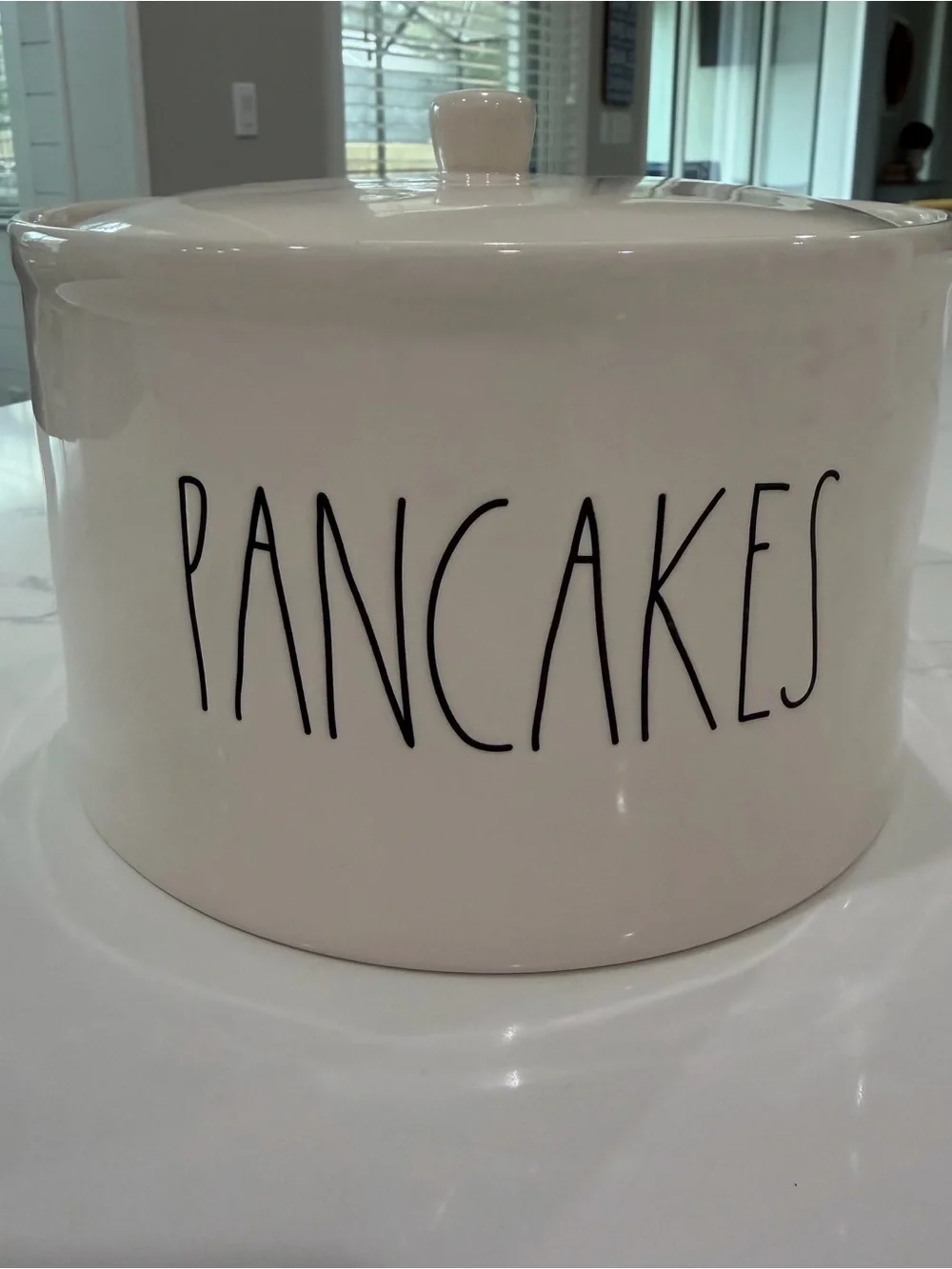Rae Dunn Cream Ceramic Pancakes Canister with Black Lettering